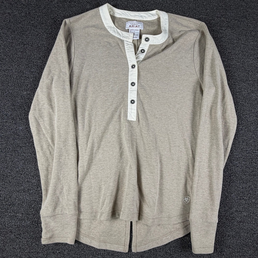 Ariat Top Womens S Prairie Henley LS Tan 10047401 Ribbed Knit EUC